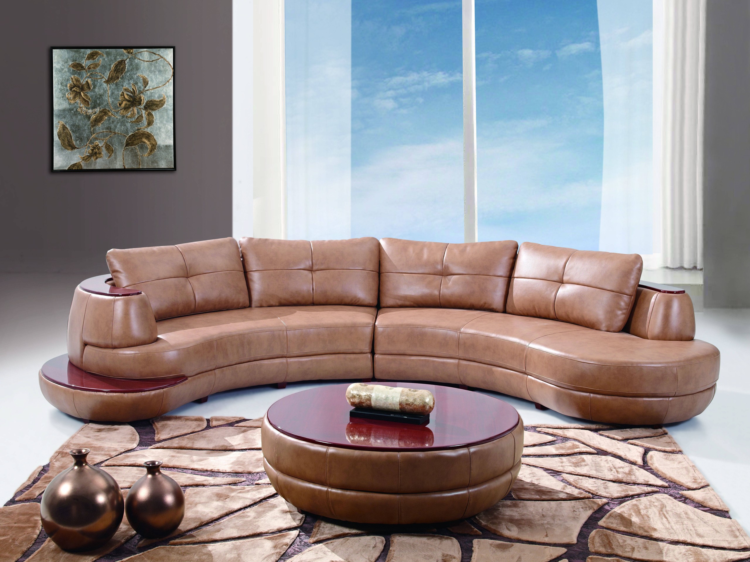 Global Furniture USA Bonded Leather Sectional Sofa, Honey