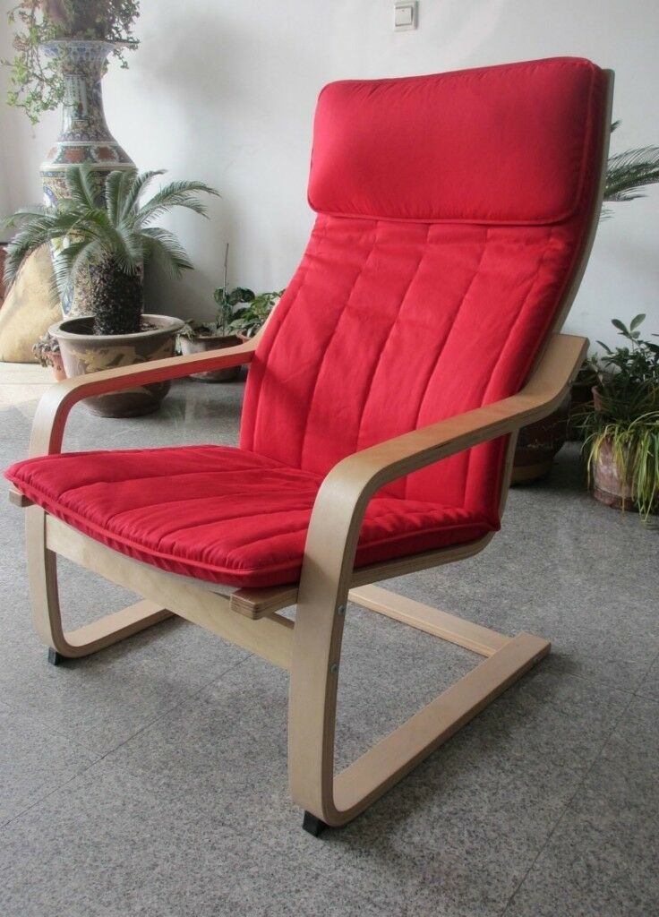 Happilar Chair Bentwood Armchair with Cushion, Natural Frame and Red Cover