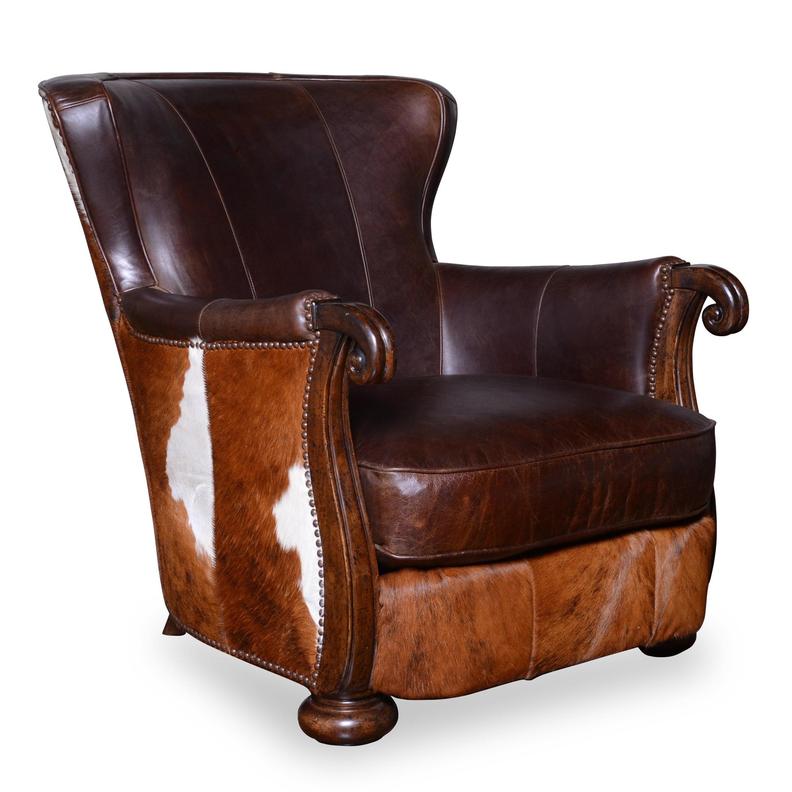 Kennedy Hide Lounge Chair with Wood Arms