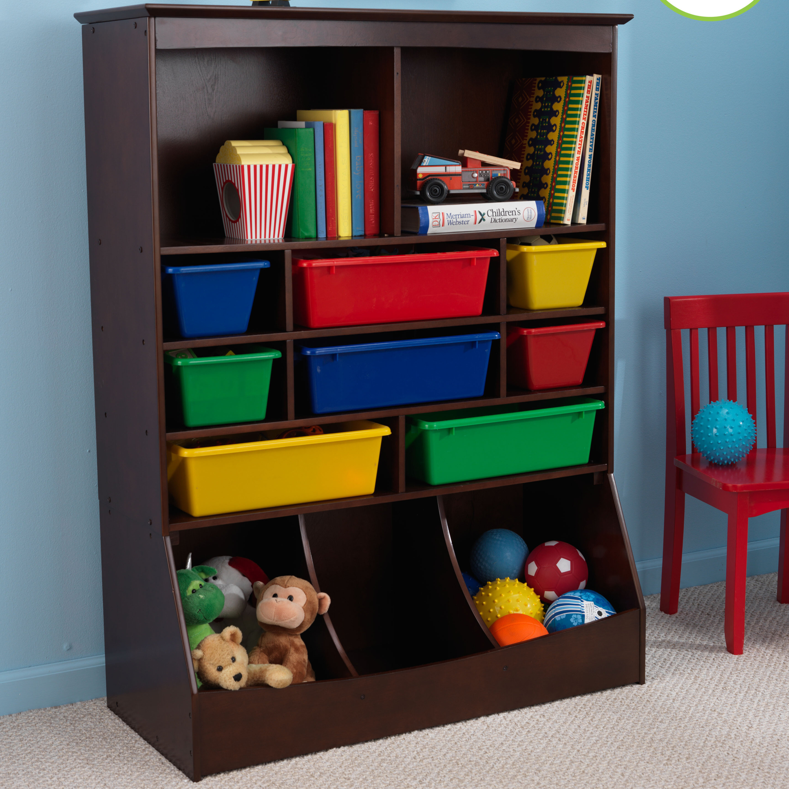 dark wood toy storage