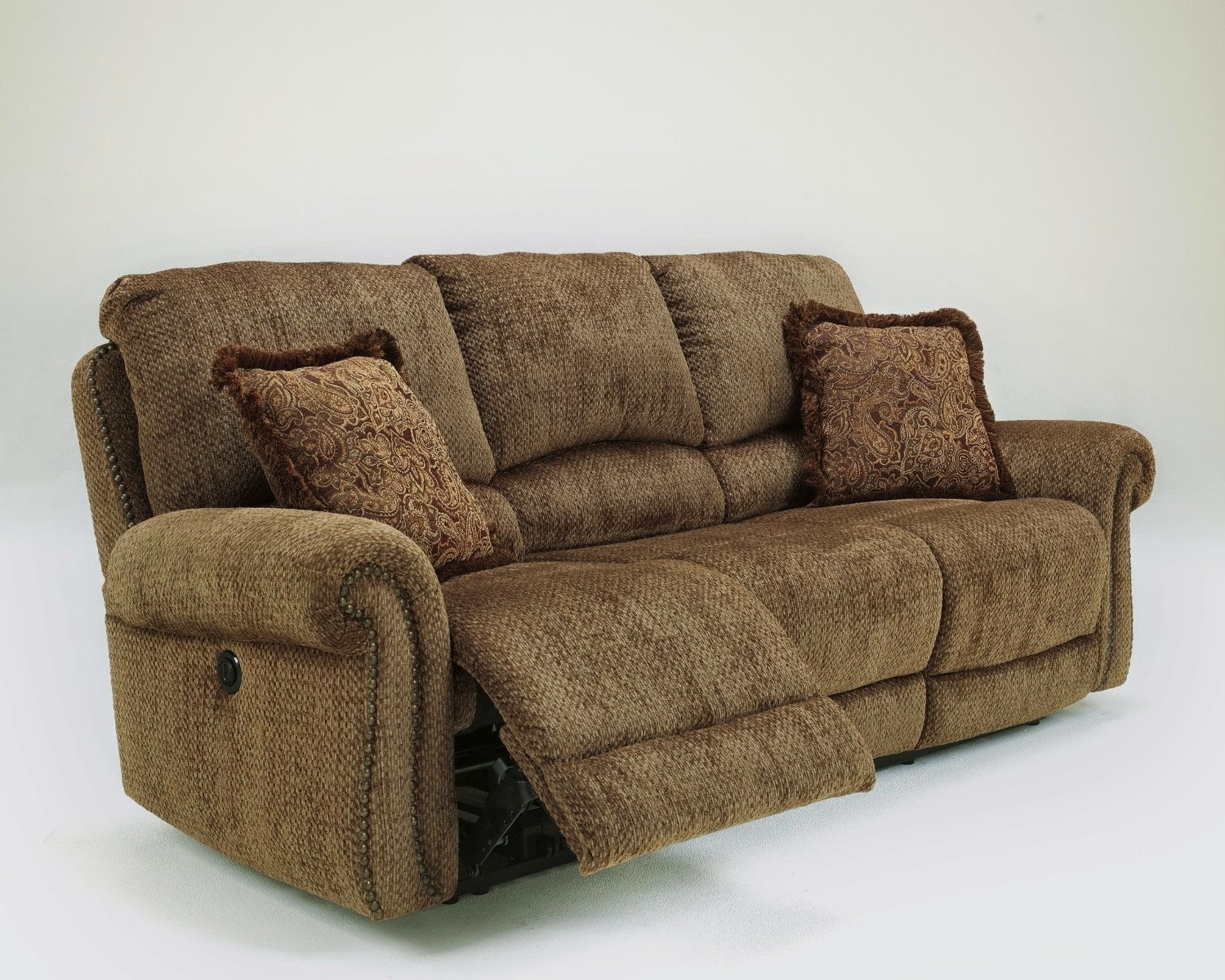 Macnair Traditional Umber Tone Thick Chenille Fabric Upholstered Reclining Sofa