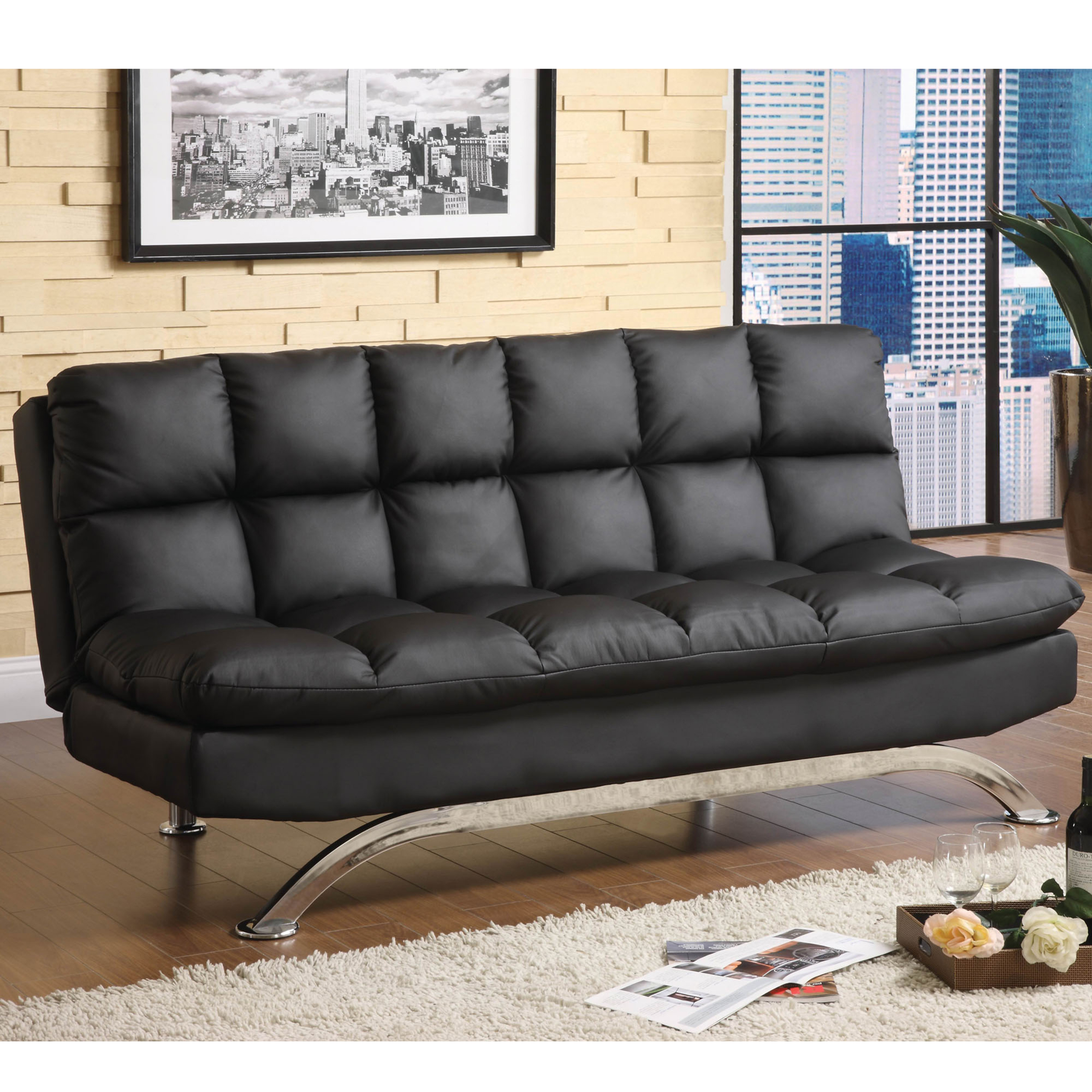 Mussina Black Leatherette Finish Futon Sofa Bed