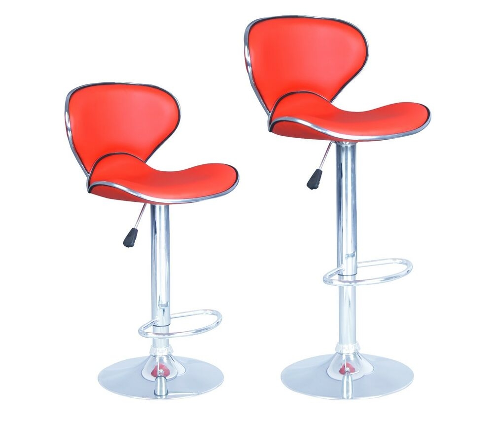 Red Modern Adjustable Synthetic Leather Swivel Bar Stools Chairs B03-Sets of 2