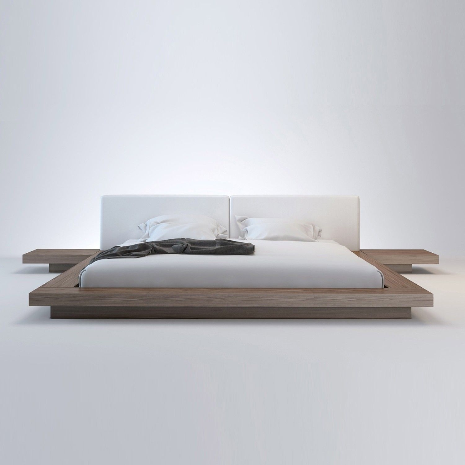 Worth Bed King/Walnut & White Leather