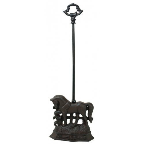 Standing Horse By Fence Door Stop Porter with Handle, Rustic Cast Iron, 26-inch