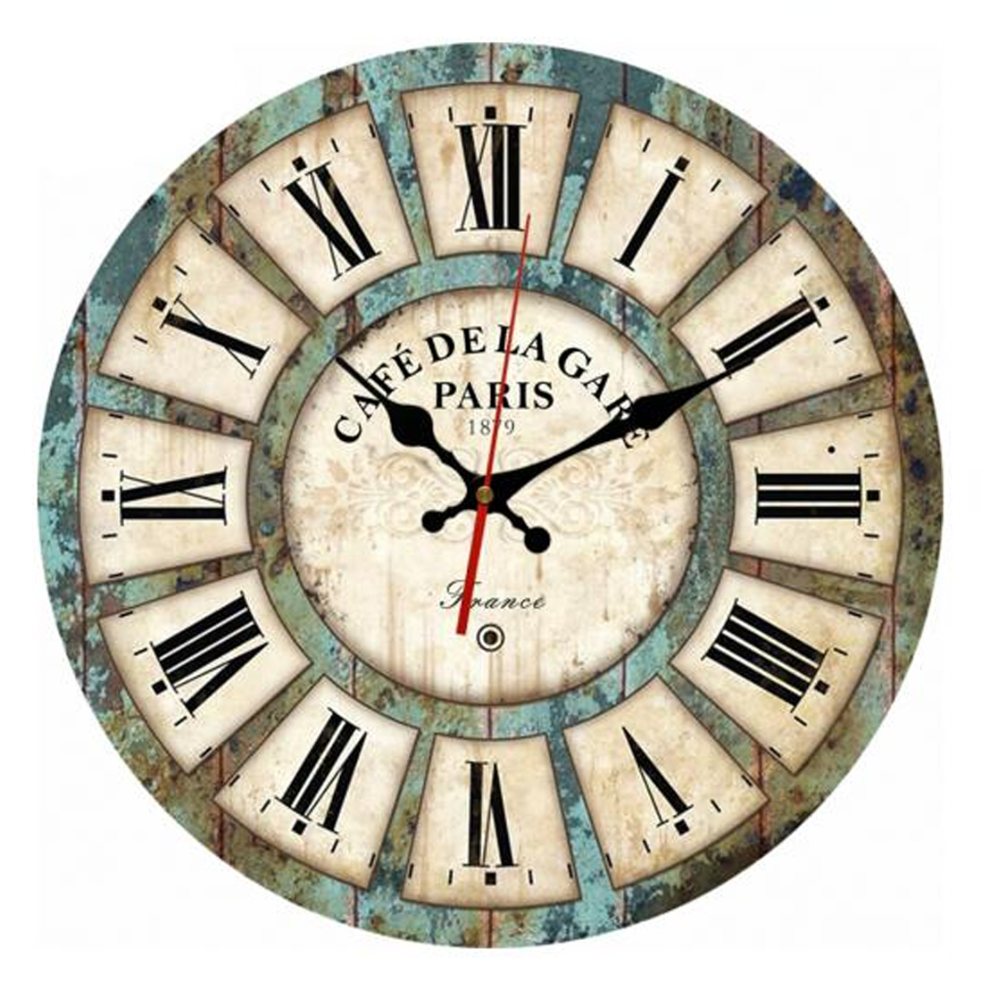 12" Vintage Roman Numeral Design France Paris Rusted Metal Look French Country Tuscan Style Paris Wood Wall Clock
