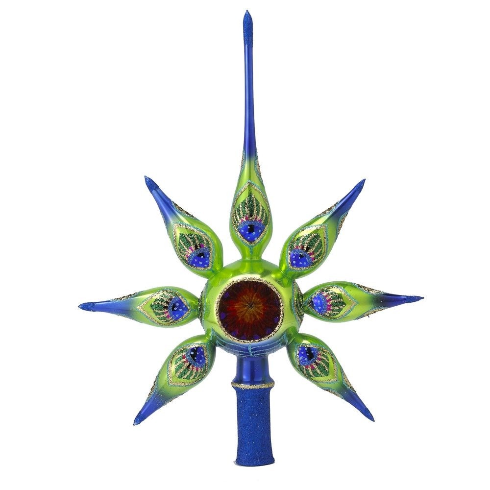 13" David Strand Designs Glass Starlight Peacock Retro Christmas Tree Topper