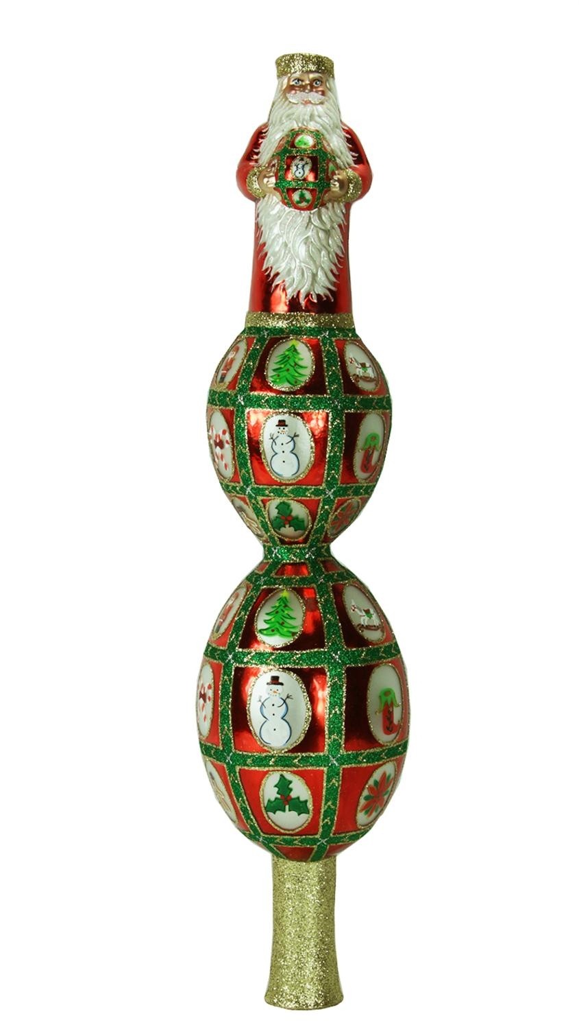 15.5" David Strand Designs Glass Faberge Santa Finial Noel Christmas Tree Topper