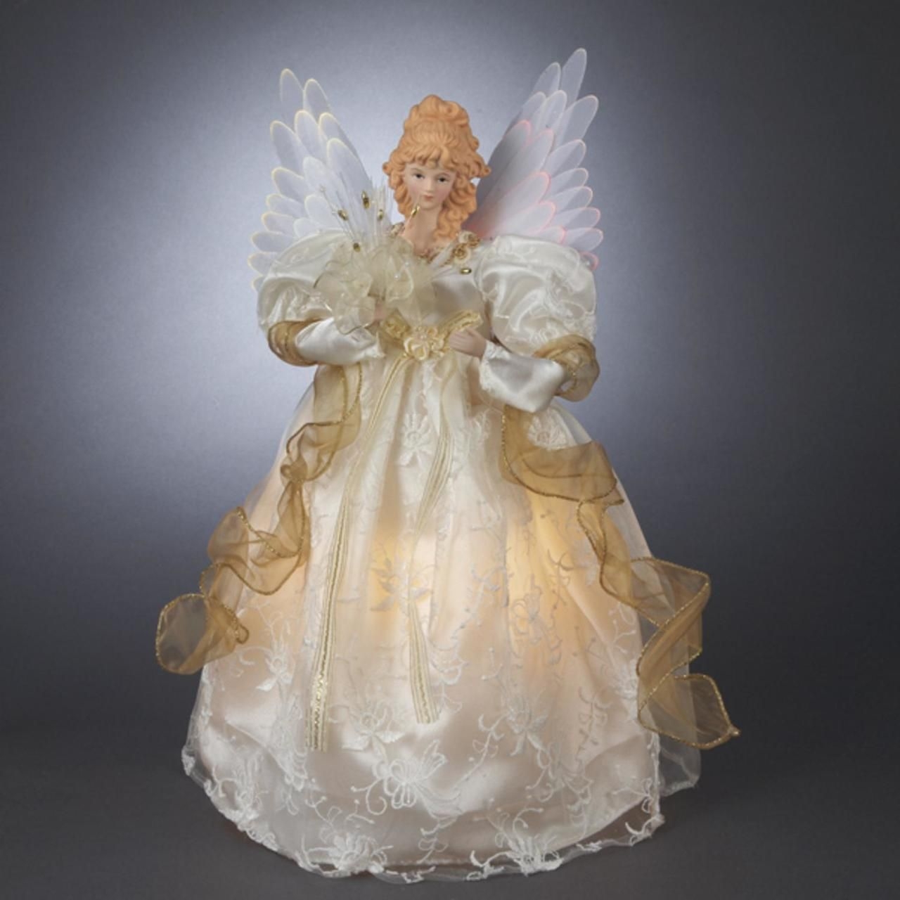 15.5" Gold/Ivory Lighted Fiber Optic Angel Christmas Tree Topper - Clear Lights