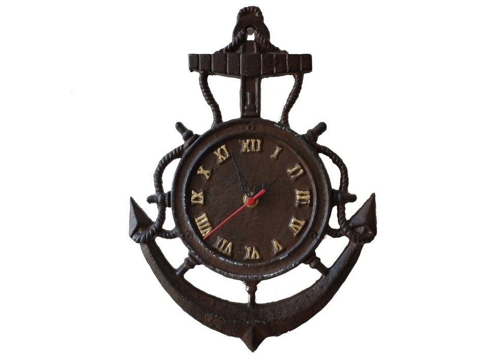 Ship Wheel Design Wall Clock - Cast Iron Nautical