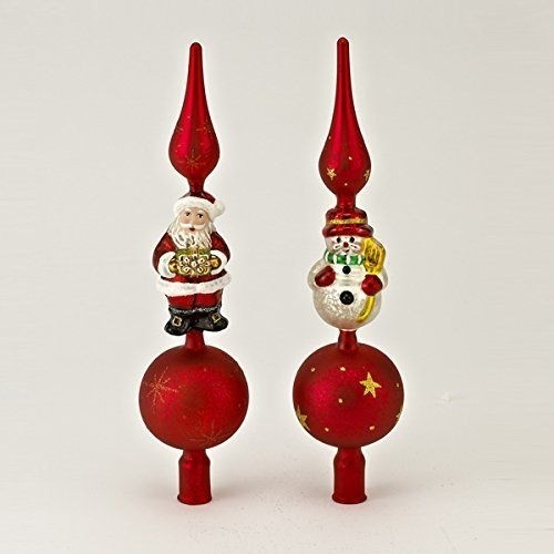Club Pack of 6 12"H Early Years Glass Nostalgic Santa and Snowman Christmas Tree Toppers