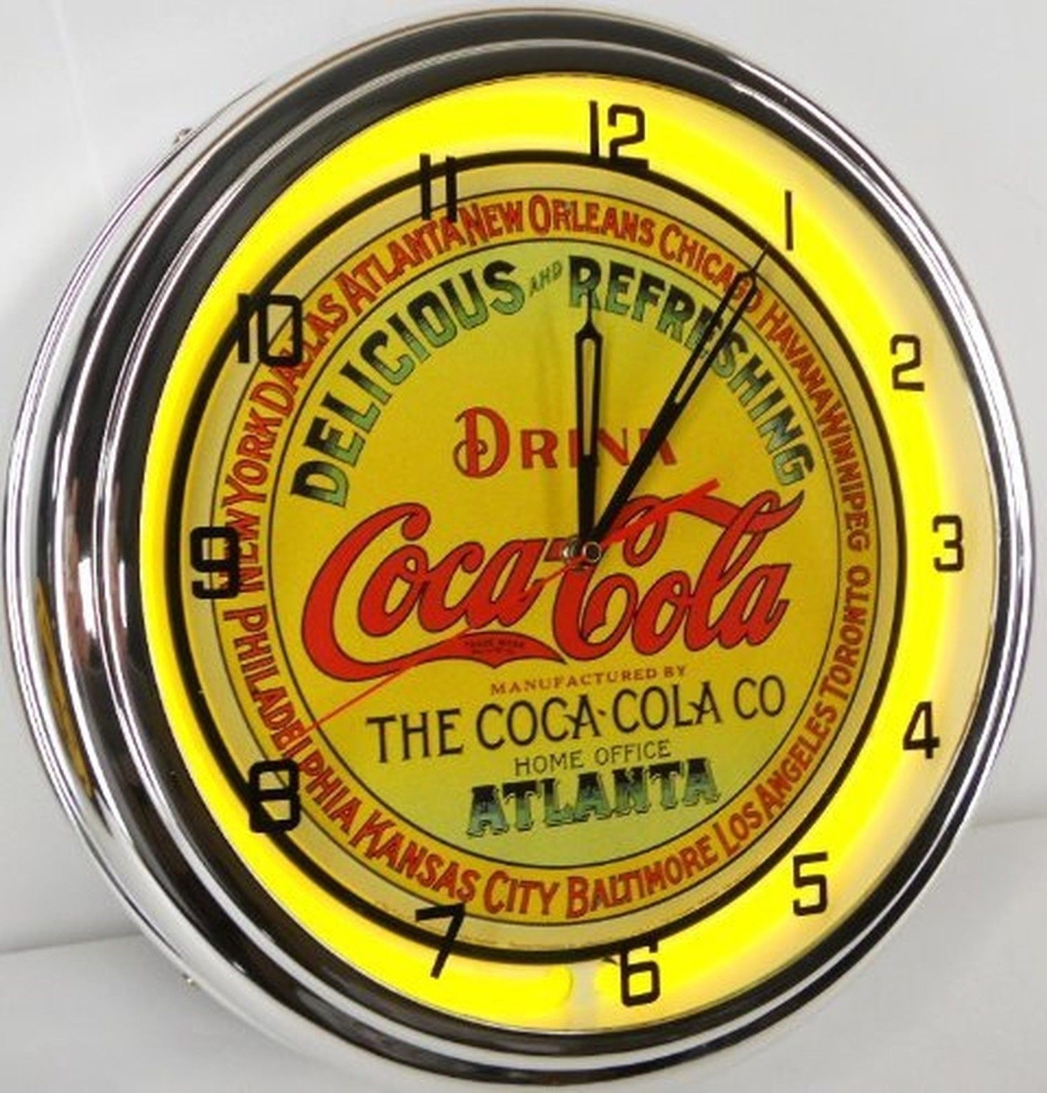 Coca Cola Keg Label 15" Neon Wall Clock Lighted Sign Yellow