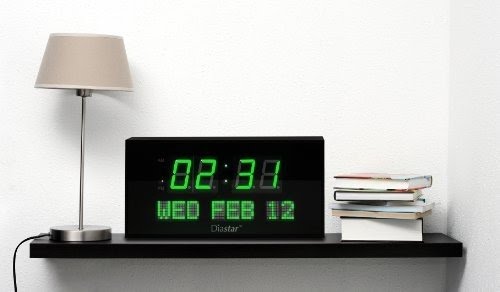 Diastar Big Oversized Digital LED Calendar Clock with Day and Date - Shelf or Wall Mount (16 Inch, Green)