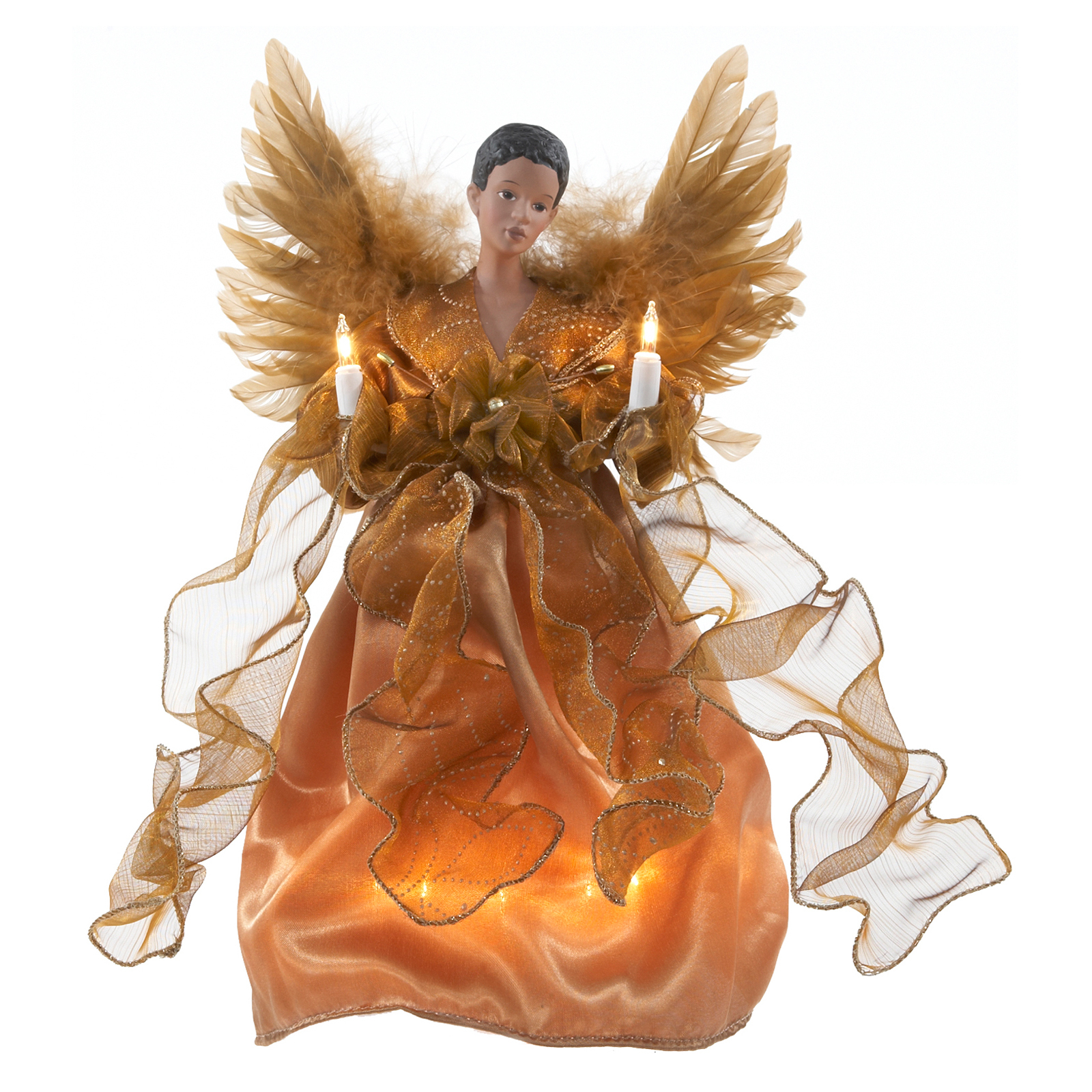 Kurt Adler UL 10-Light African American Angel Christmas Treetop Figurine, 13-Inch, Gold