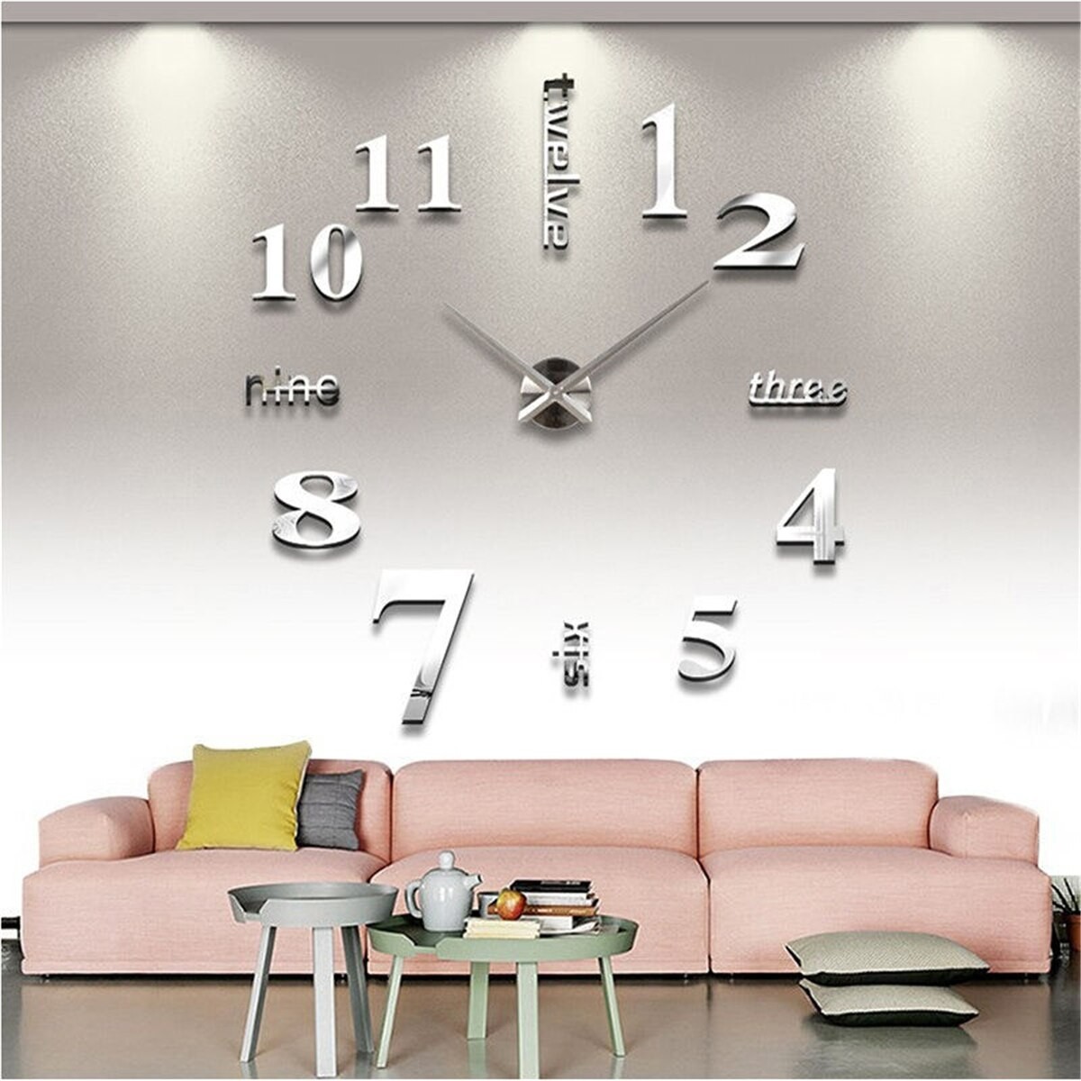 LOOYUAN DIY Large Wall Clock 3d Mirror Sticker Metal Big Watches Home Decor Unique Gift 12s0015-s