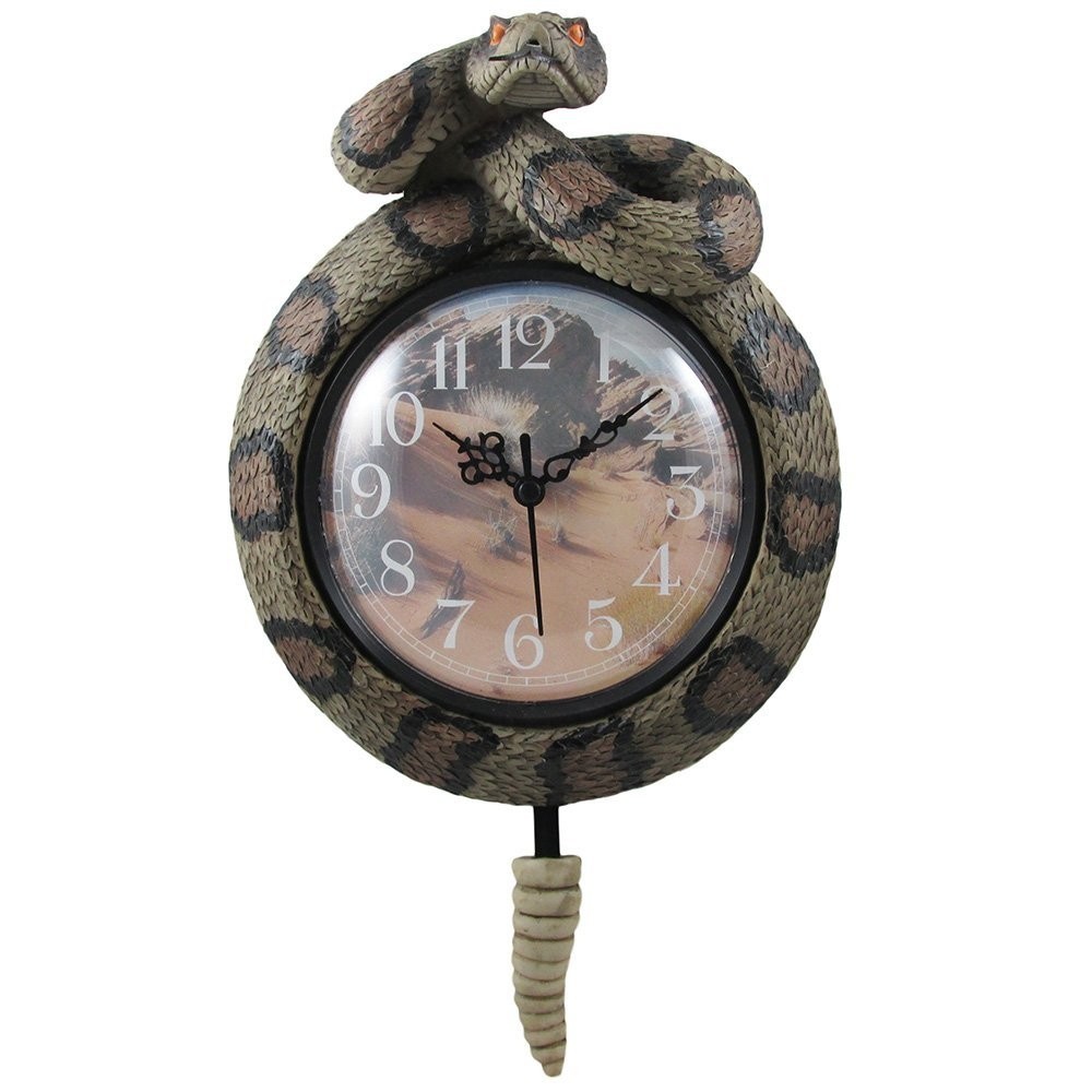 Southwestern Rattlesnake Wall Clock with Snake Rattler Pendulum for Desert Southwest Home Decor and Gifts for Arizona Diamondbacks Fans