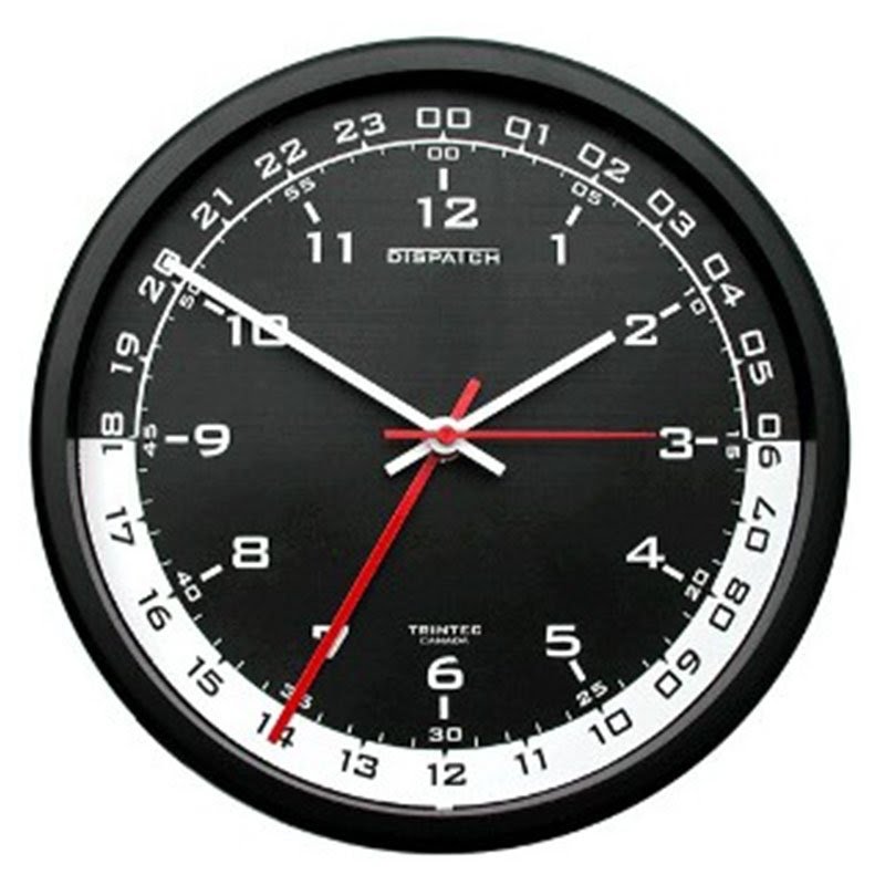 Trintec 12 & 24 Hour Military Time Swl Zulu Time 24hr Wall Clock - Black Dial with White Moon DSP04