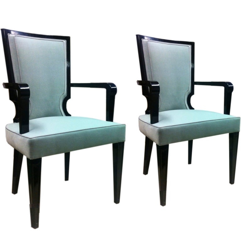 Andre arbus pair of arm chairs black laquered wood