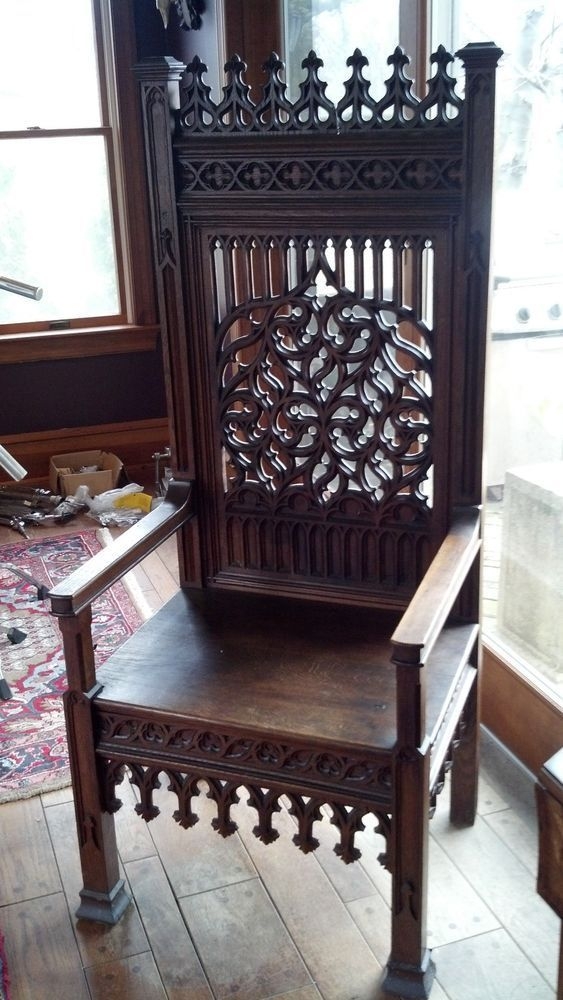 Antique gothic church throne chair