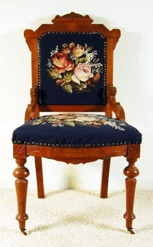 Antique walnut victorian eastlake ladys needlepoint chair