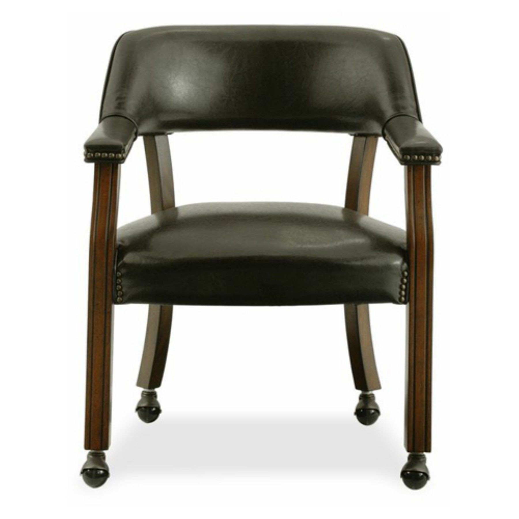 Dark brown vinyl upholstered caster chair