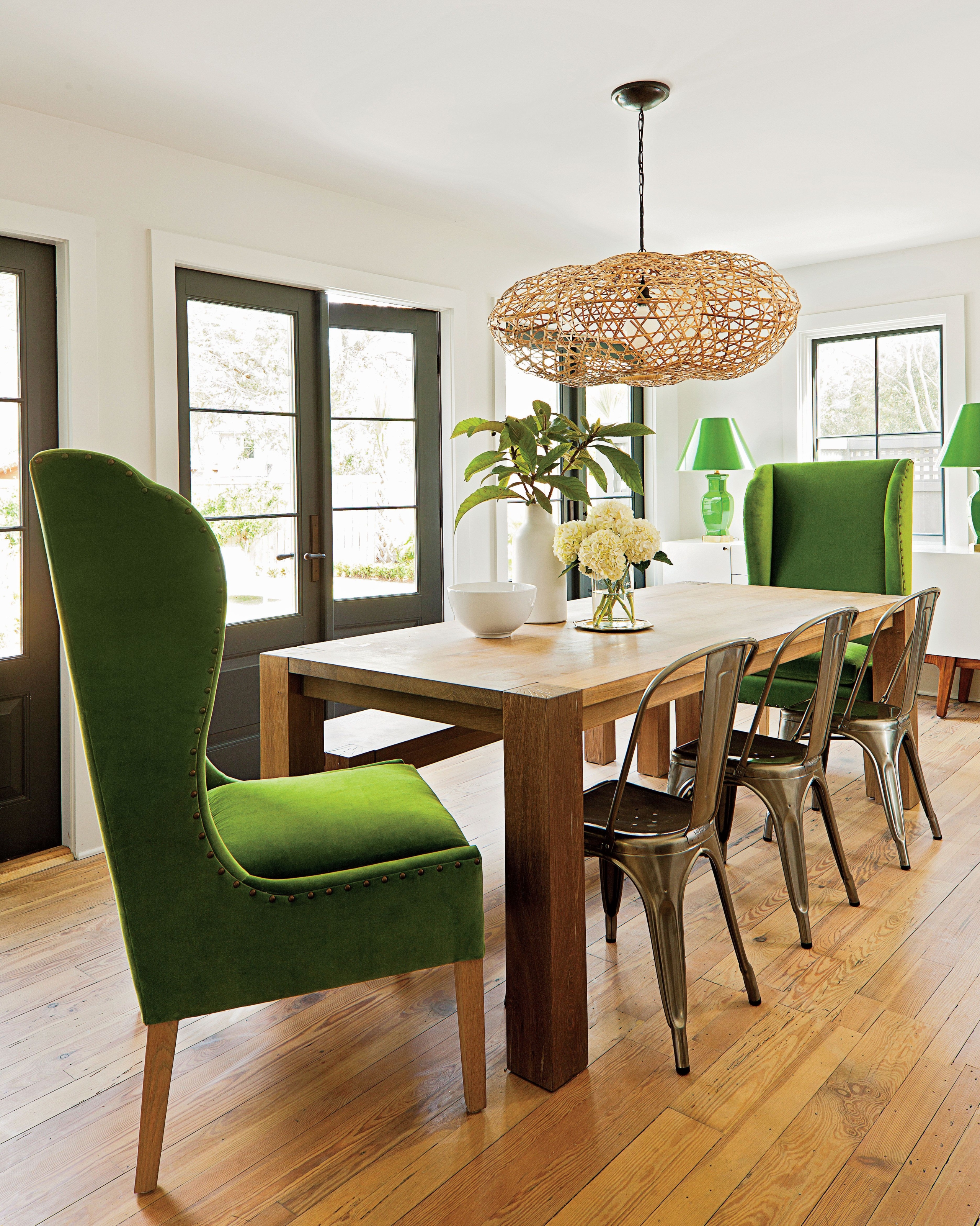 Green velvet dining online chairs