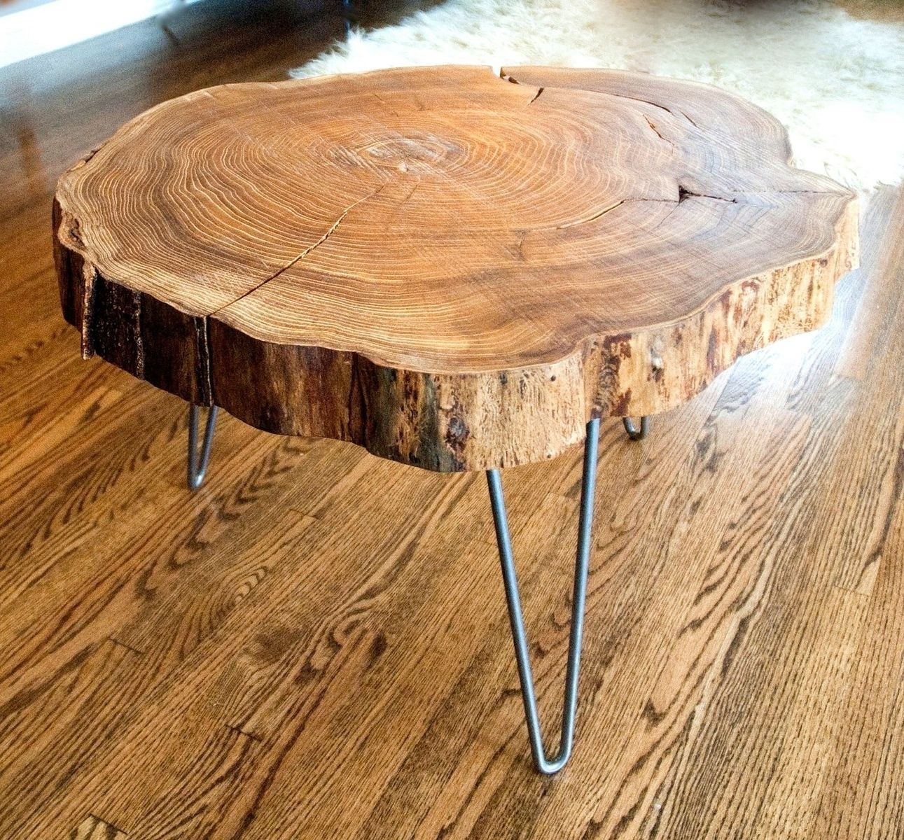 Natural live edge round slab side table