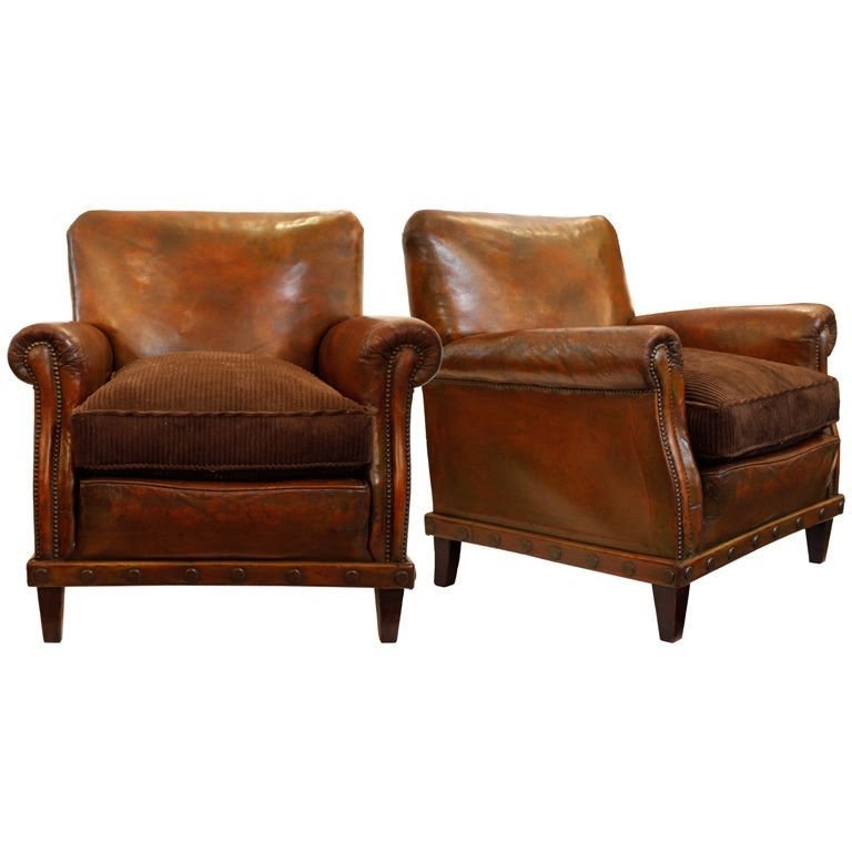 Pair of english leather club chairs 1