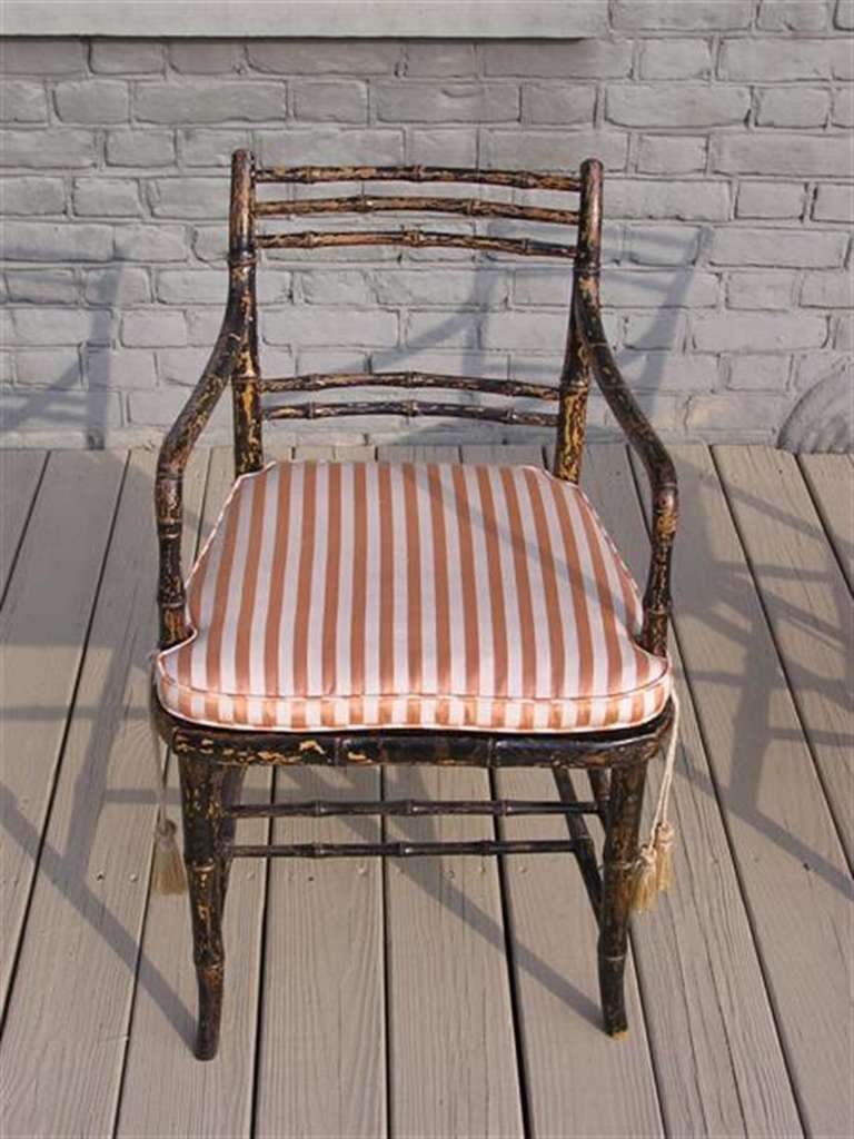 Pair Of English Regency Painted Faux Bamboo Arm Chairs Circa 1790