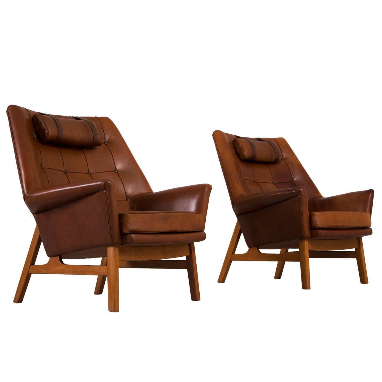 Pair of patinated lounge chairs tove edvard kindt larsen