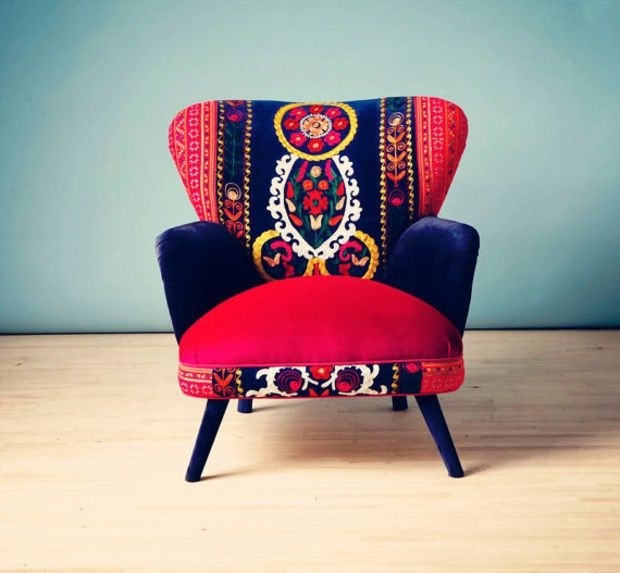 Patchwork armchair with suzani thai