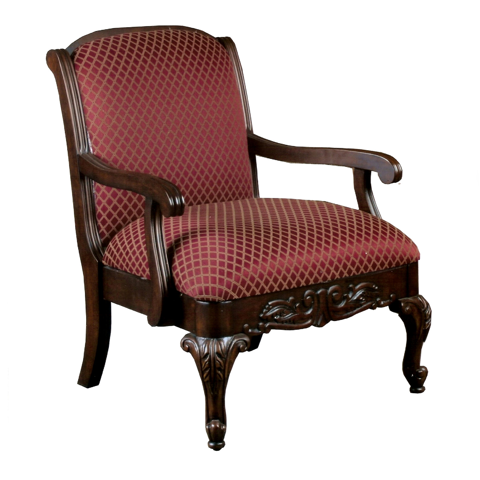 Red Accent Arm Chair Hand Carved Solid Wood Upholstered Side Occasional French
