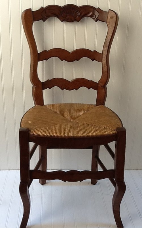 Set of 6 antique french style rush seat ladder back