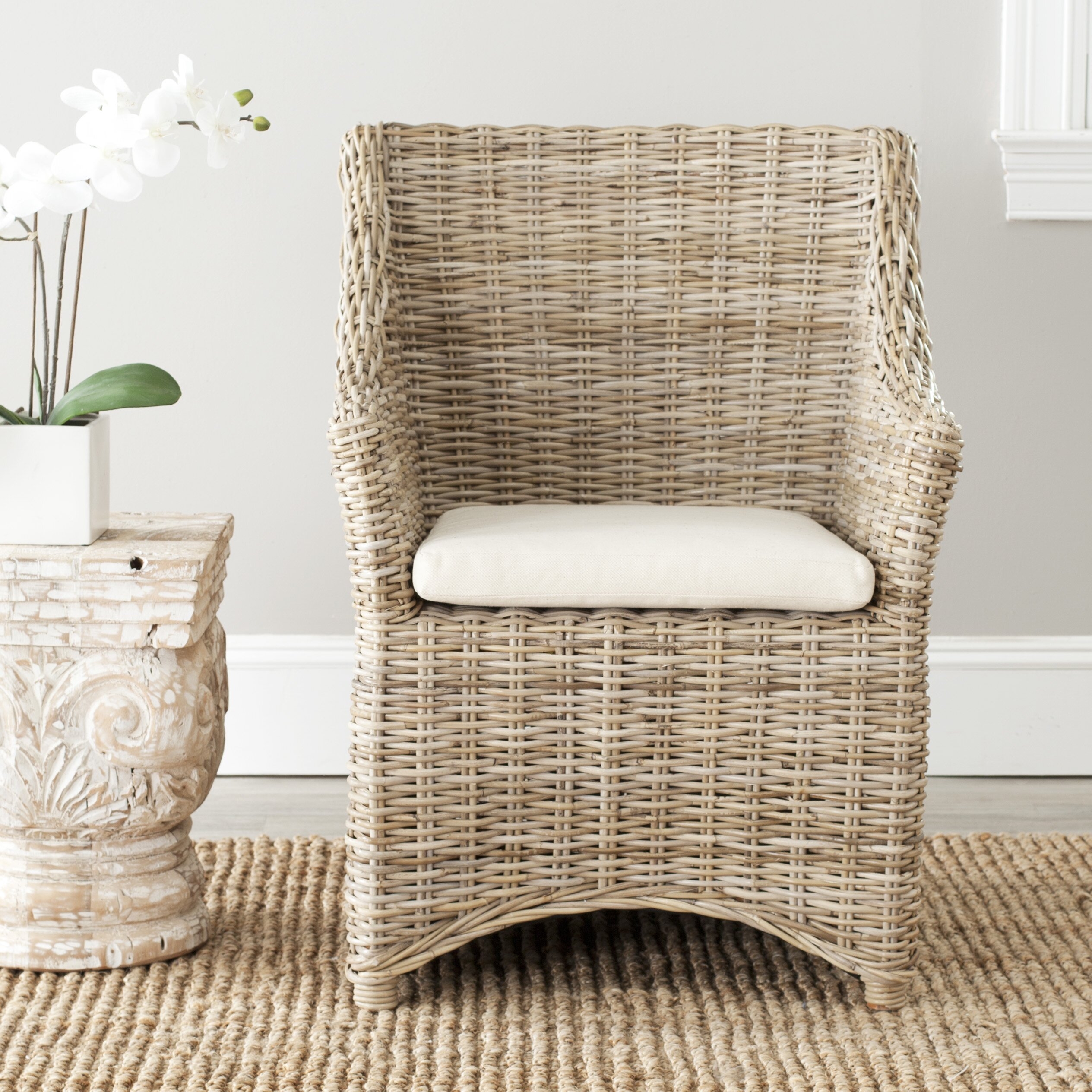 St Thomas Indoor Wicker Washed Out Brown Wing Back Arm Chair