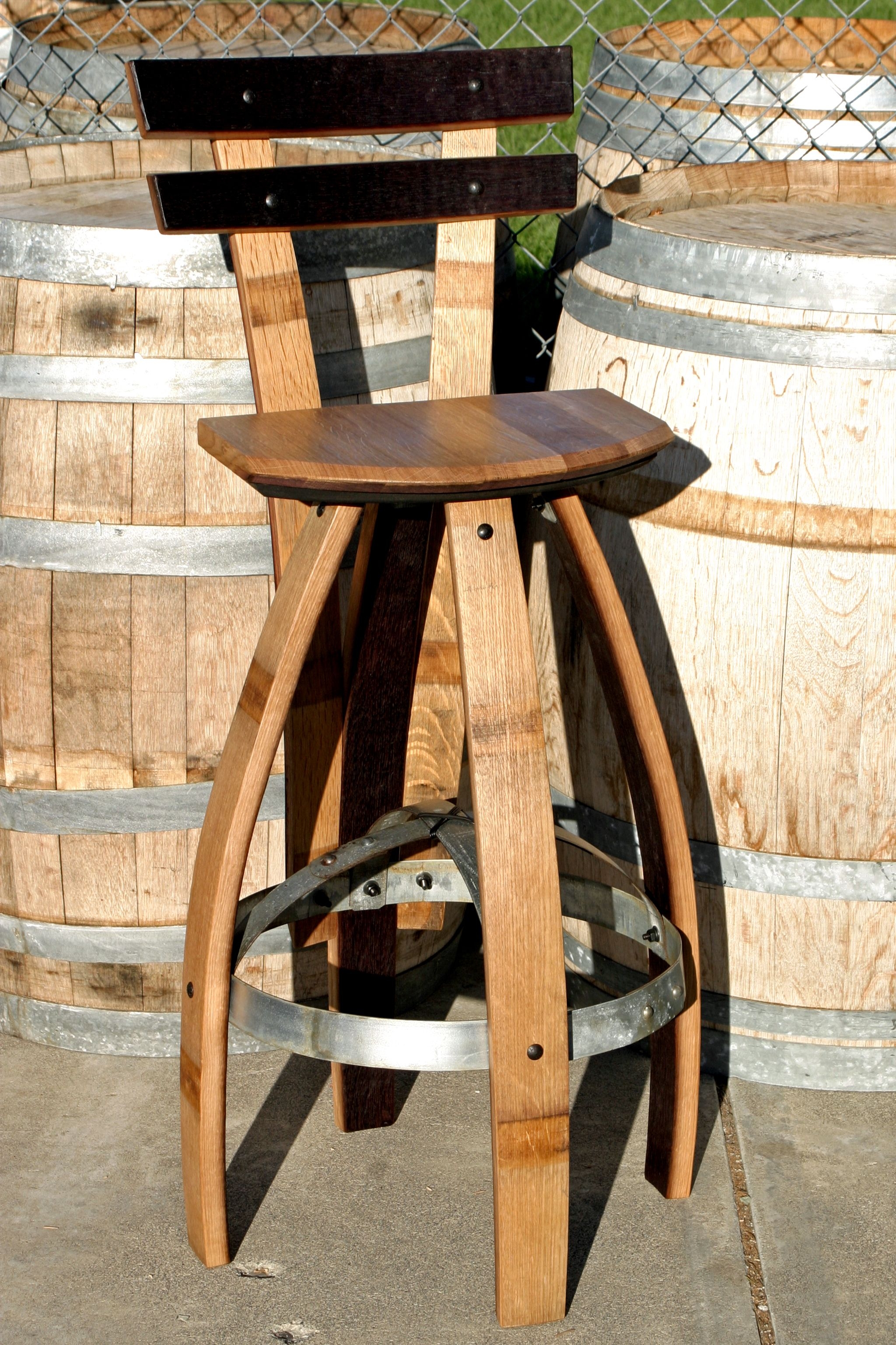 Wine Barrel Bar Stool with foot rest up - Vinous Reverie