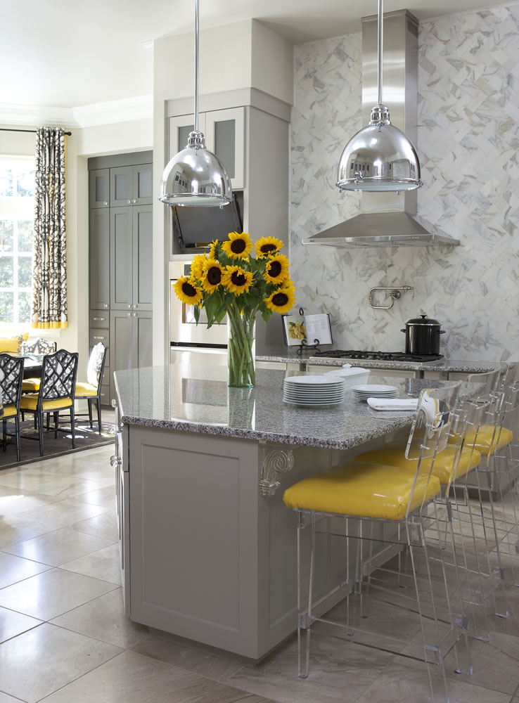Modern fresh gray and yellow palette marble subway tile in