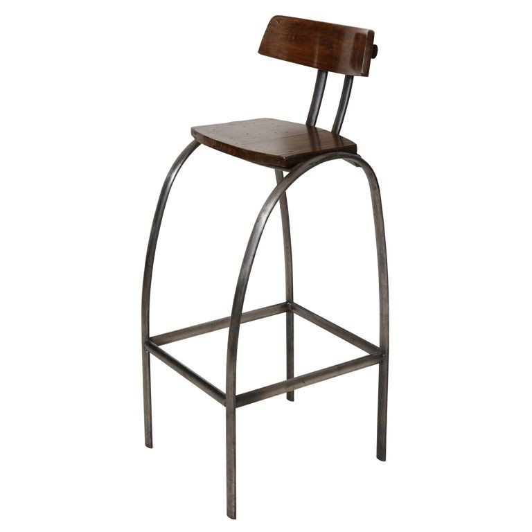Steel bar stool wooden seat back
