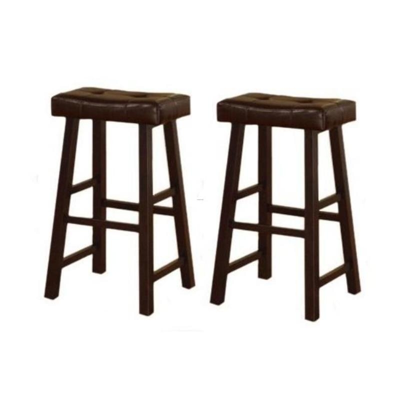 29 Inch Cherry Brown Leather Saddle Bar Stools Set Of 2