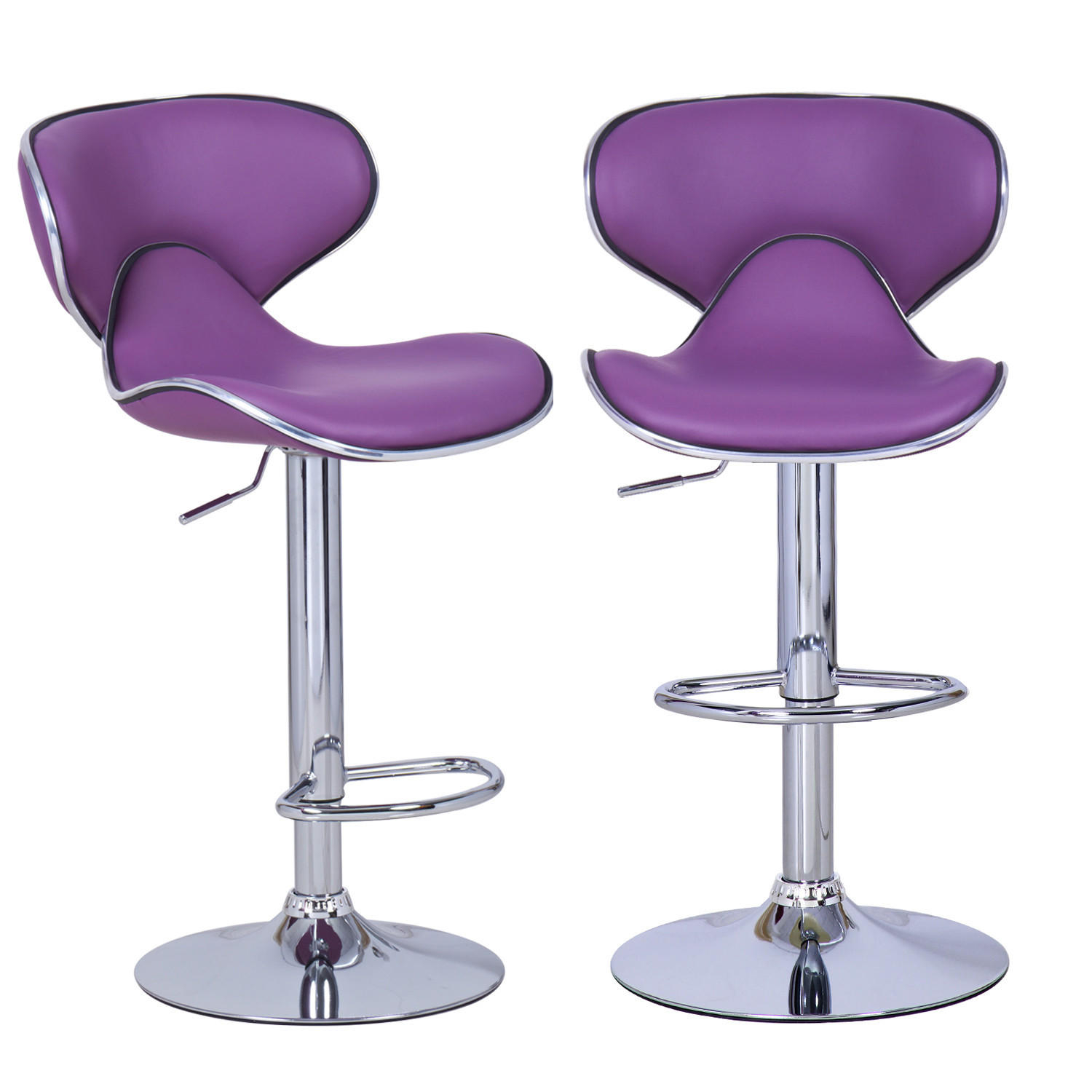 Adeco curved purple adjustable bar stool chairs set of 2