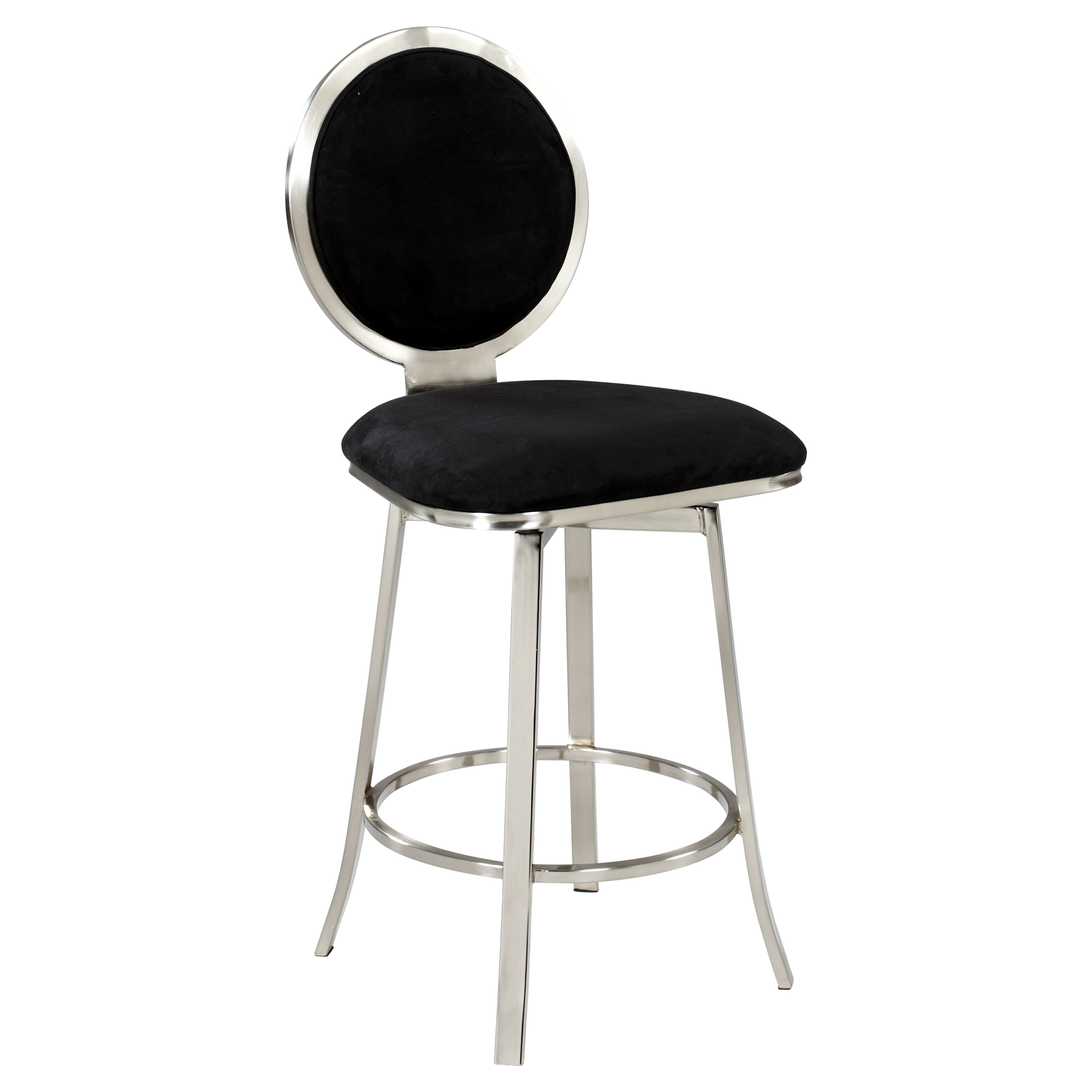 Black upholstered round back memory swivel bar stool
