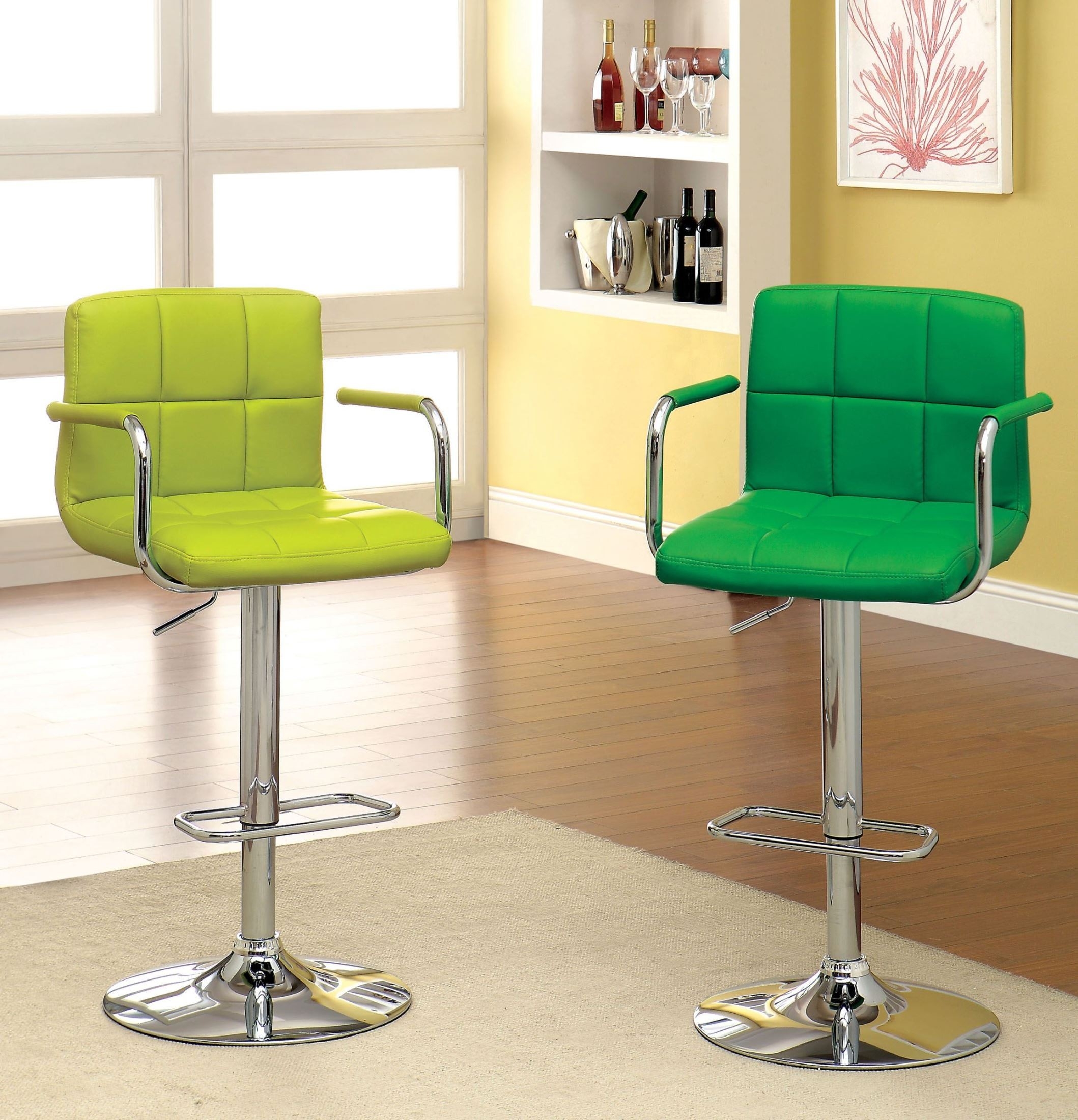 Lime green leather bar stools