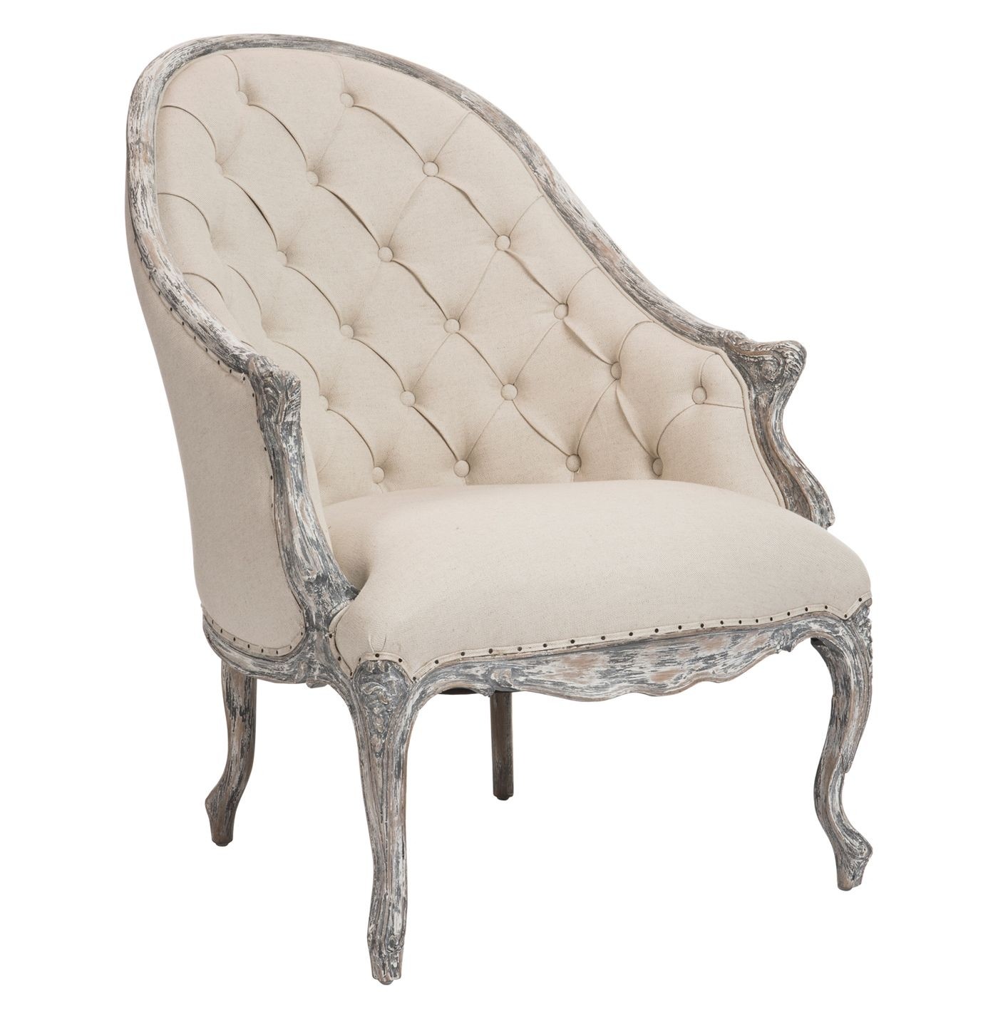 Loretta French Country Curved Back Gray Tufted Salon Chair