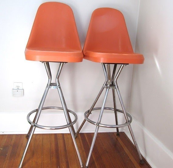 Mid century modern comfortline swivel bar stool hard plastic orange