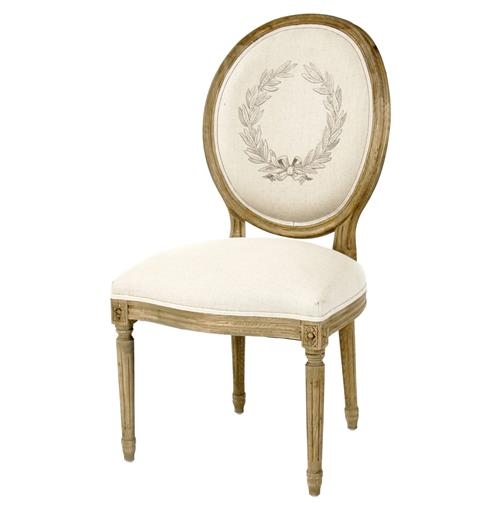 Pair Madeleine French Country Laurel Leaf Oval Back Medallion Dining Chair