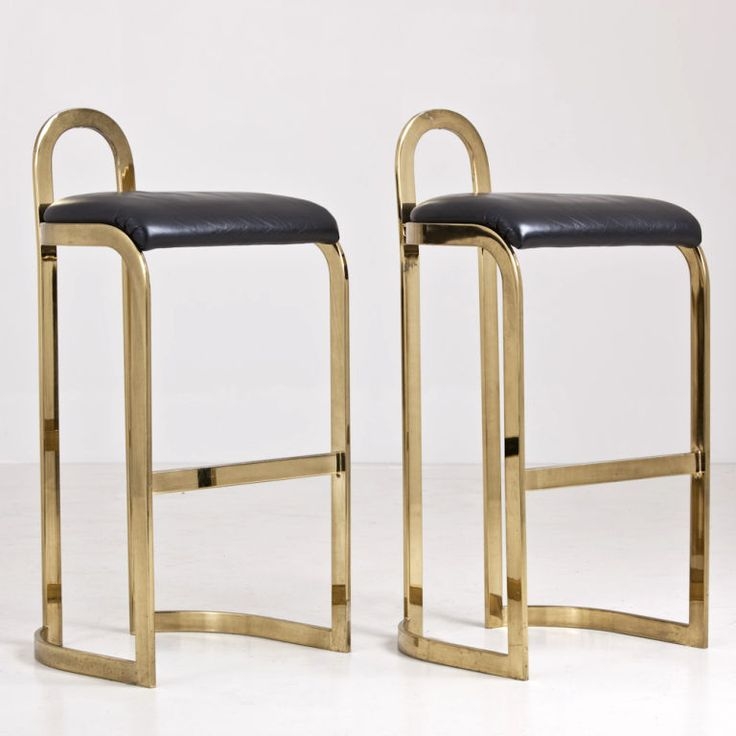 Pierre cardin brass and leather bar stools