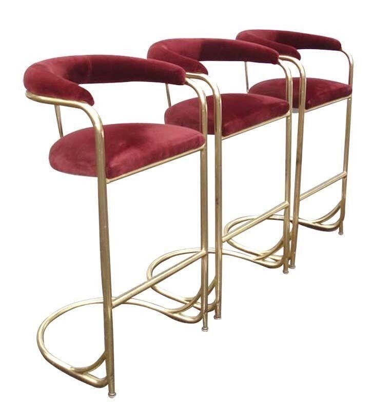 Set of 3 vintage brass bar stools shelby williams