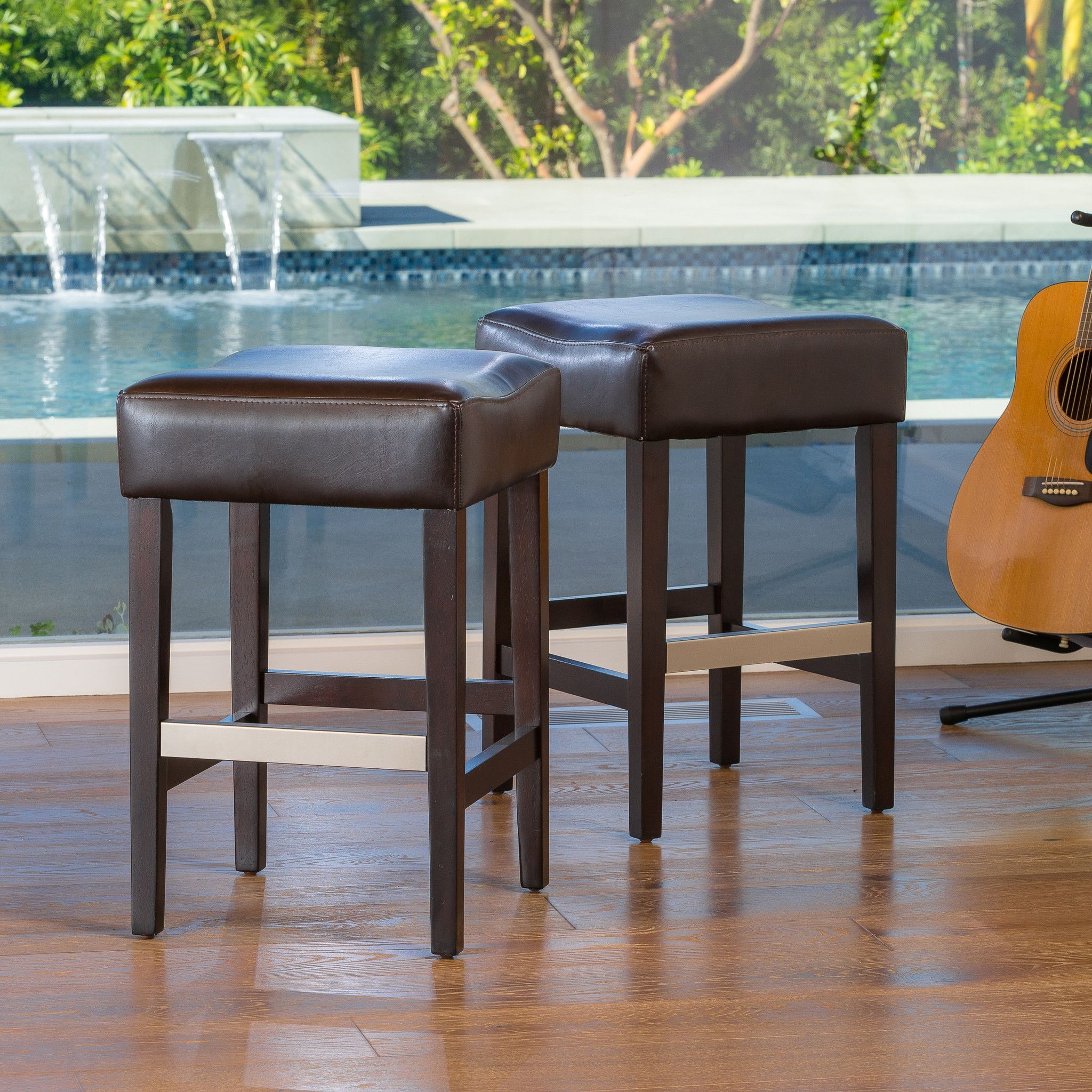 Tate Backless Leather Counter Stool Set Of 2