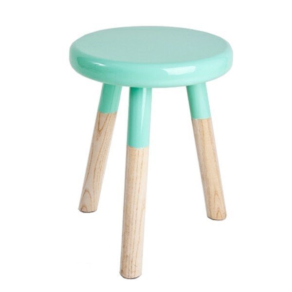 Three legged wooden stool mint gloss finish on seat and