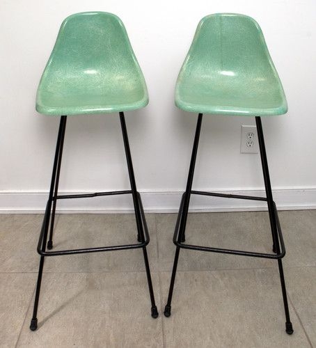 Vintage Eames Era Mid Century Molded Fiberglass Plastic Bar Stools Chairs
