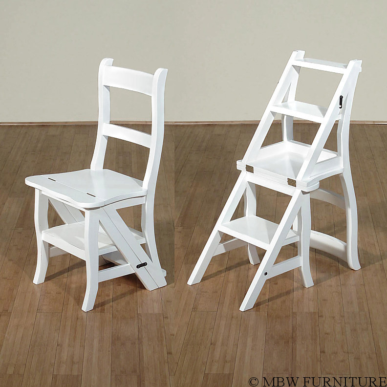 White Convertible Ladder Chair Library Step Stool